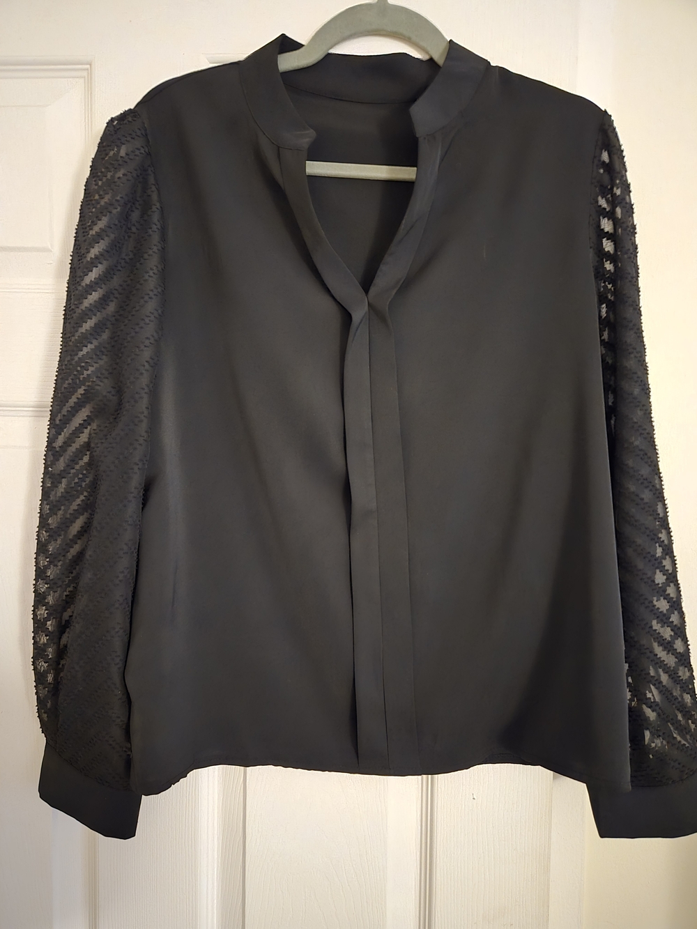 SHEIN Black Sheer Lace Sleeve Blouse